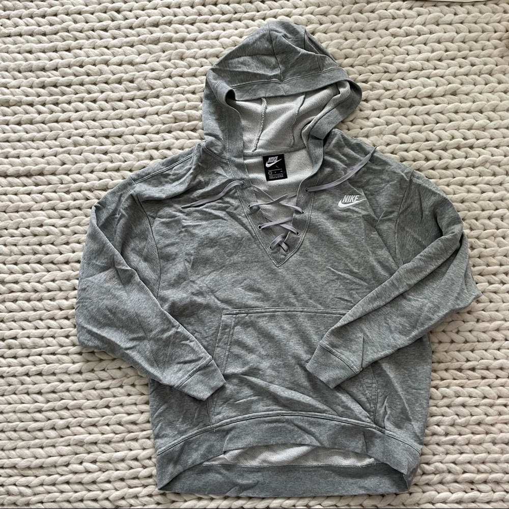 Nike grey lace up high low pullover hoodie small